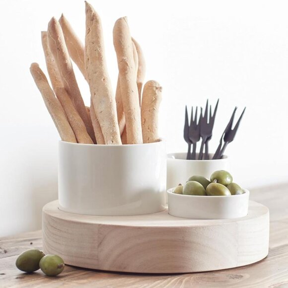 Santa Barbara Design Studio Serving Set Removeable Small Bowls in Wood Base, 8" - Picture 4 of 4